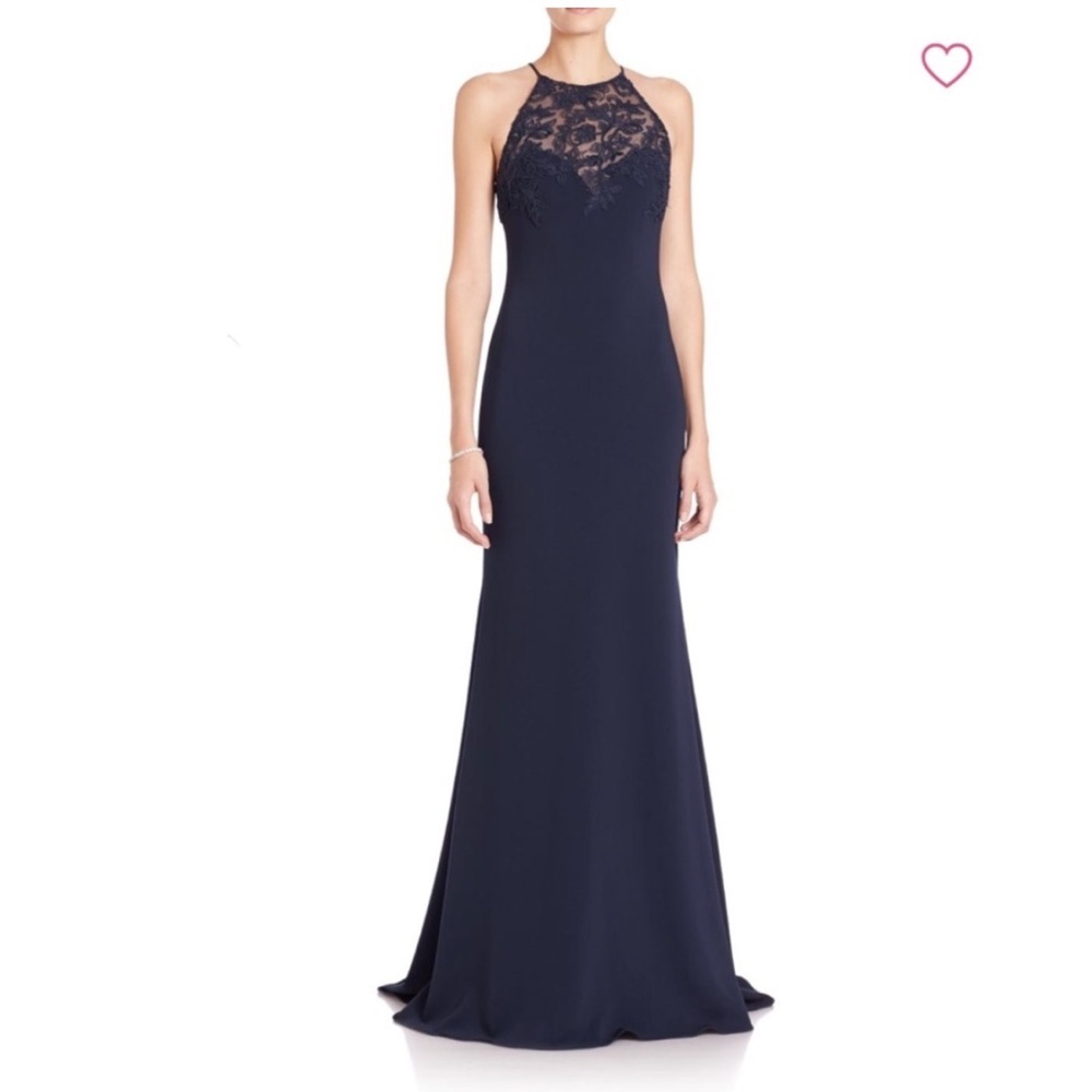 Badgley Mischka Navy Lace Maxi Dress Size 4